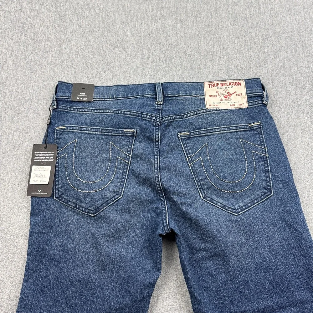 True Religion Jeans Mens 34X32 Blue Rocco Relaxed Moto Skinny Blizzard‎ Wash NWT